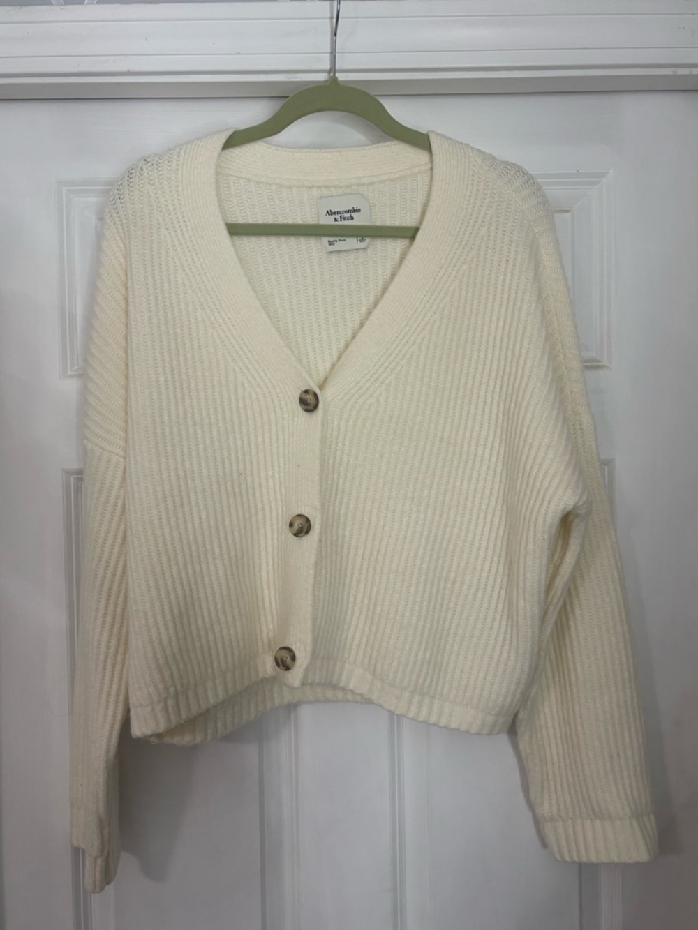 Abercrombie & Fitch Ivory/white Ribbed Button-Up Cardigan